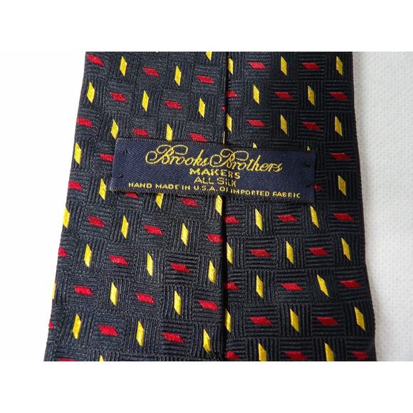 Brooks Brothers Makers Neck Tie Silk Black Yellow Red Pin Dot Woven Geometric - Picture 5 of 7